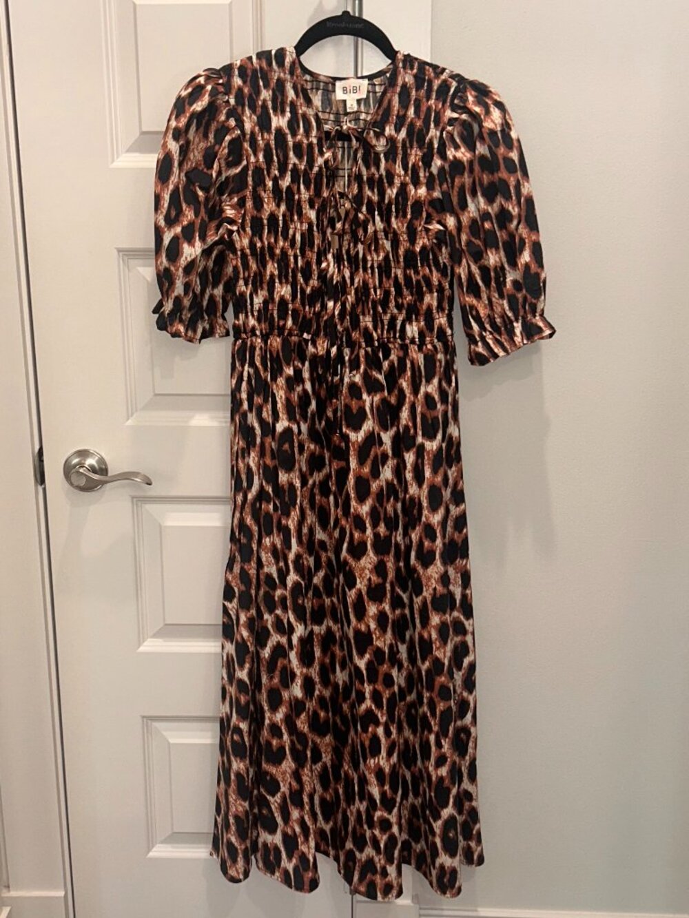 BiBi Leopard Smocked Midi Dress